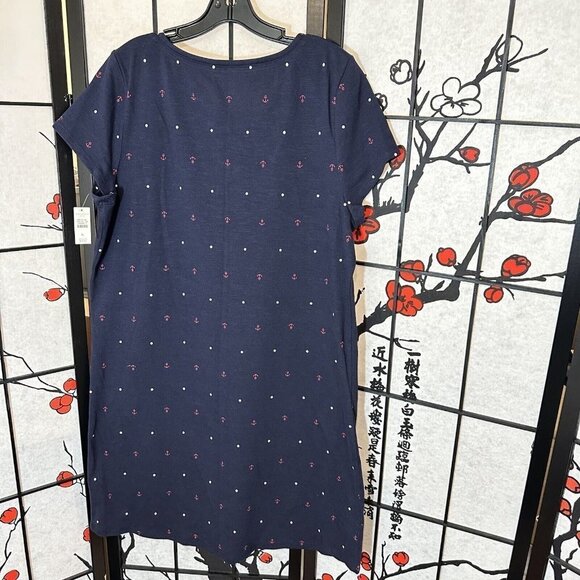 Talbots Nautical Dress Navy Blue Lace up Neck Size XL Shirt Dress Cotton New - Picture 4 of 5